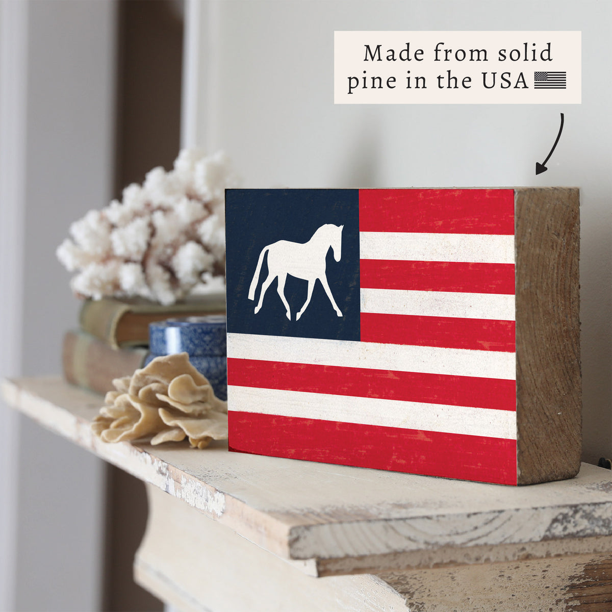 Horse American Flag Block Sign