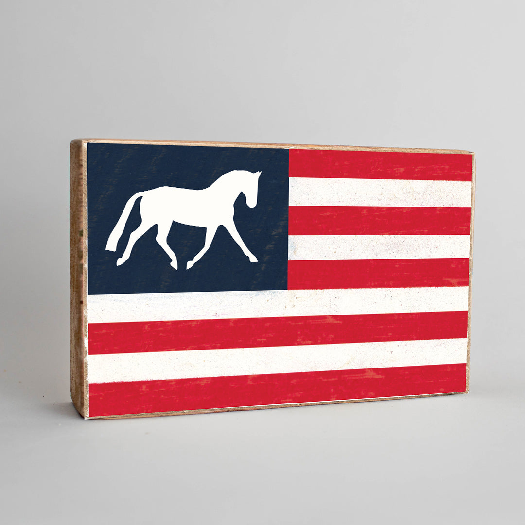 Horse American Flag Block Sign