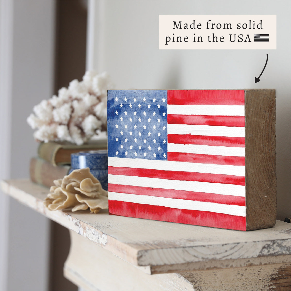 American Flag Watercolor Block Sign