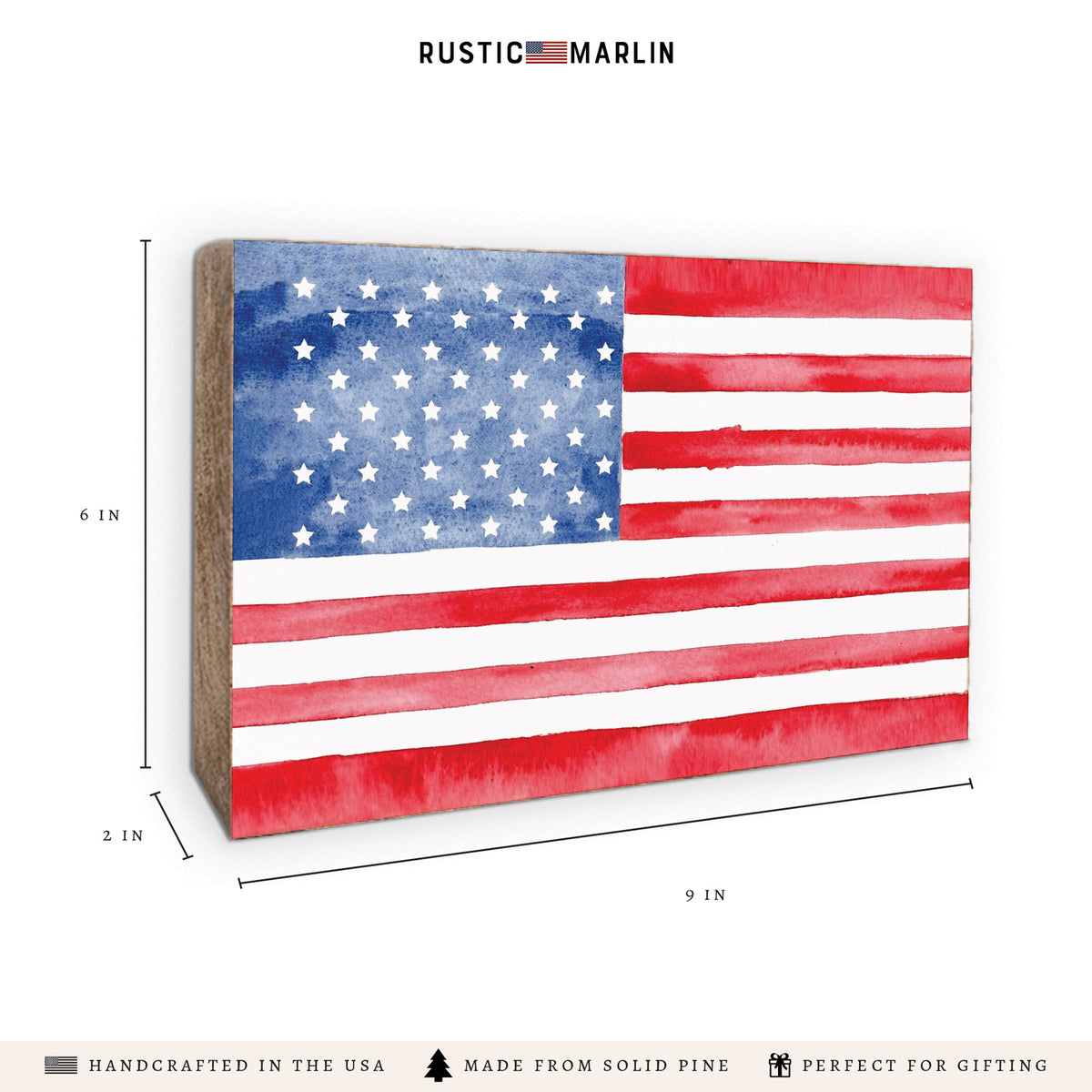 American Flag Watercolor Block Sign