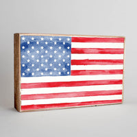 American Flag Watercolor Block Sign