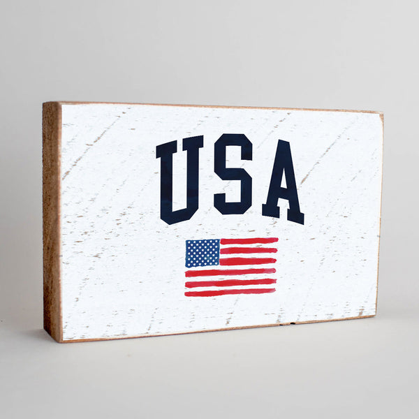 USA Flag Decorative Wooden Block