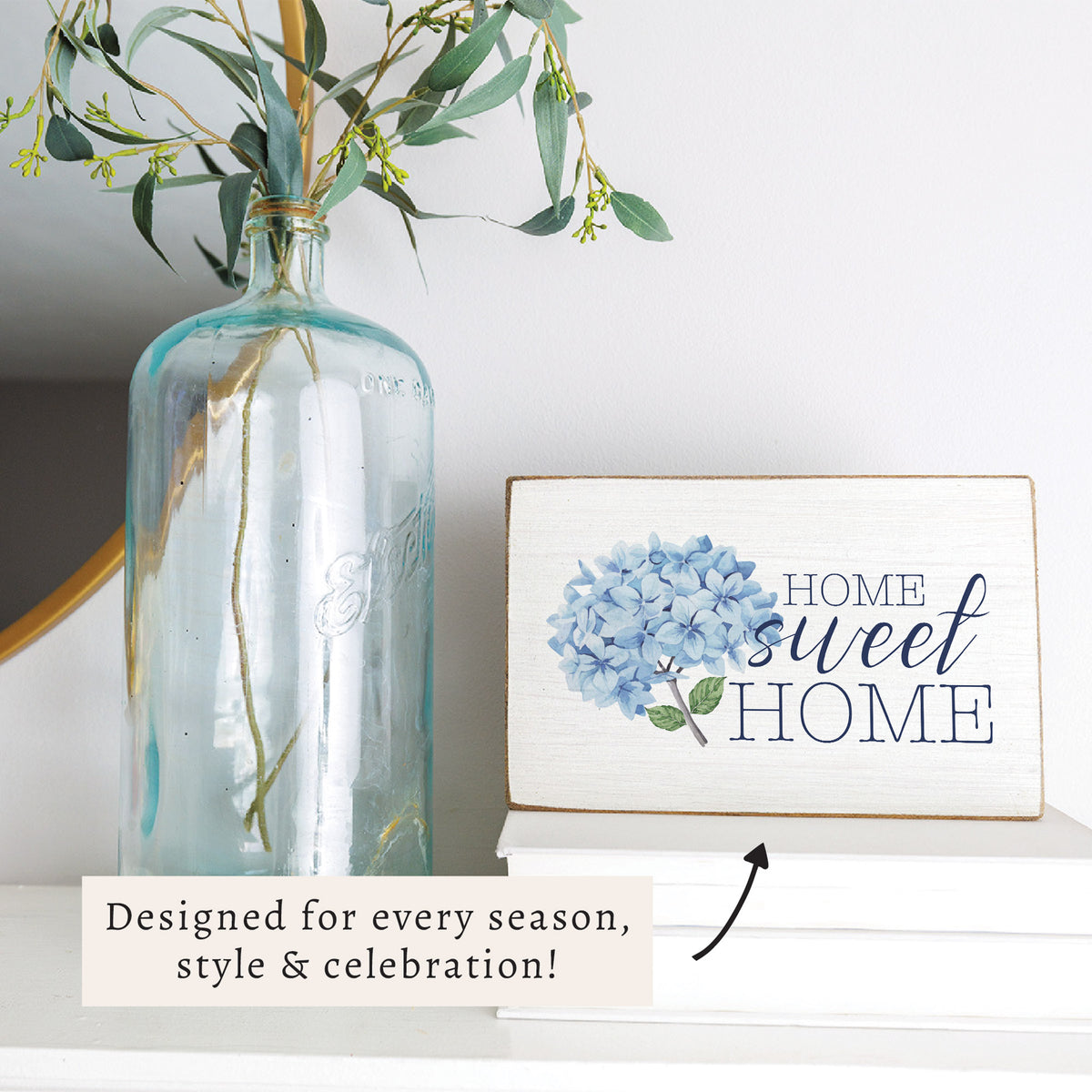 Blooming Hydrangea Home Sweet Home Block Sign