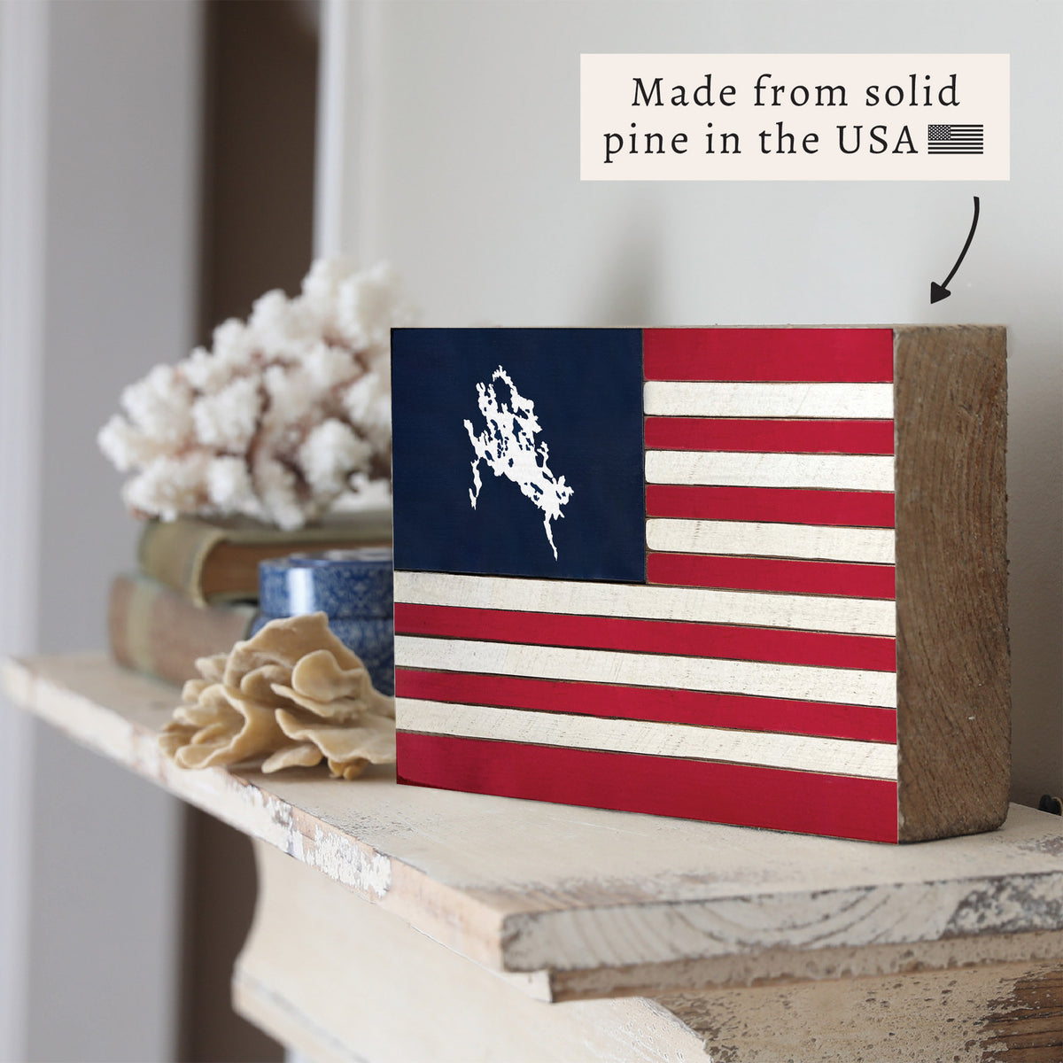 American Flag Lake Winnipesaukee Block Sign