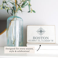 Compass + Coordinates Personalized Block Sign