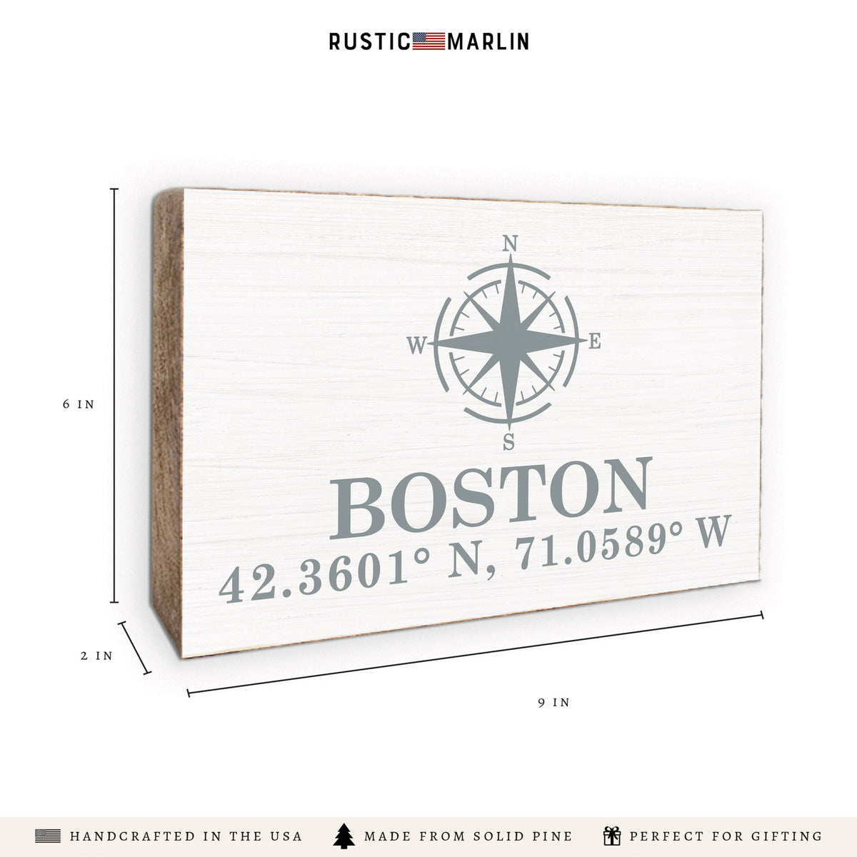 Compass + Coordinates Personalized Block Sign