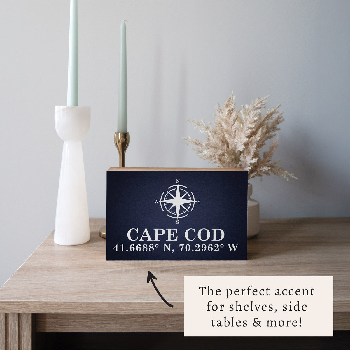 Compass + Coordinates Navy Personalized Block Sign