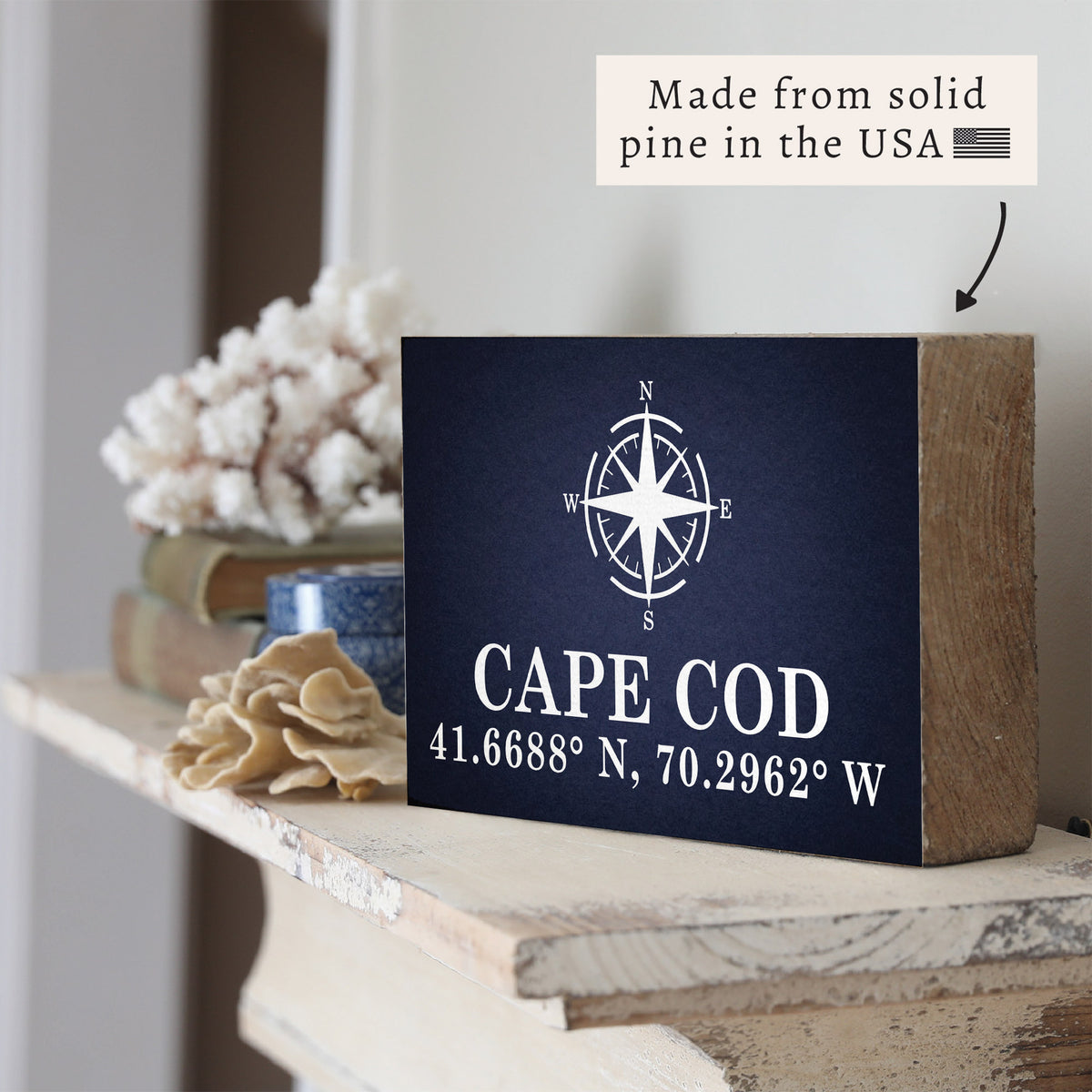 Compass + Coordinates Navy Personalized Block Sign