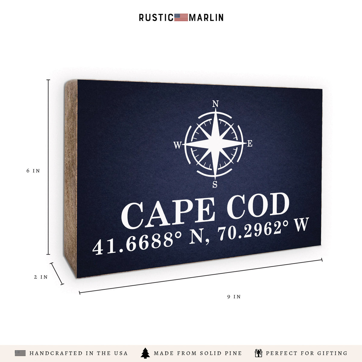 Compass + Coordinates Navy Personalized Block Sign
