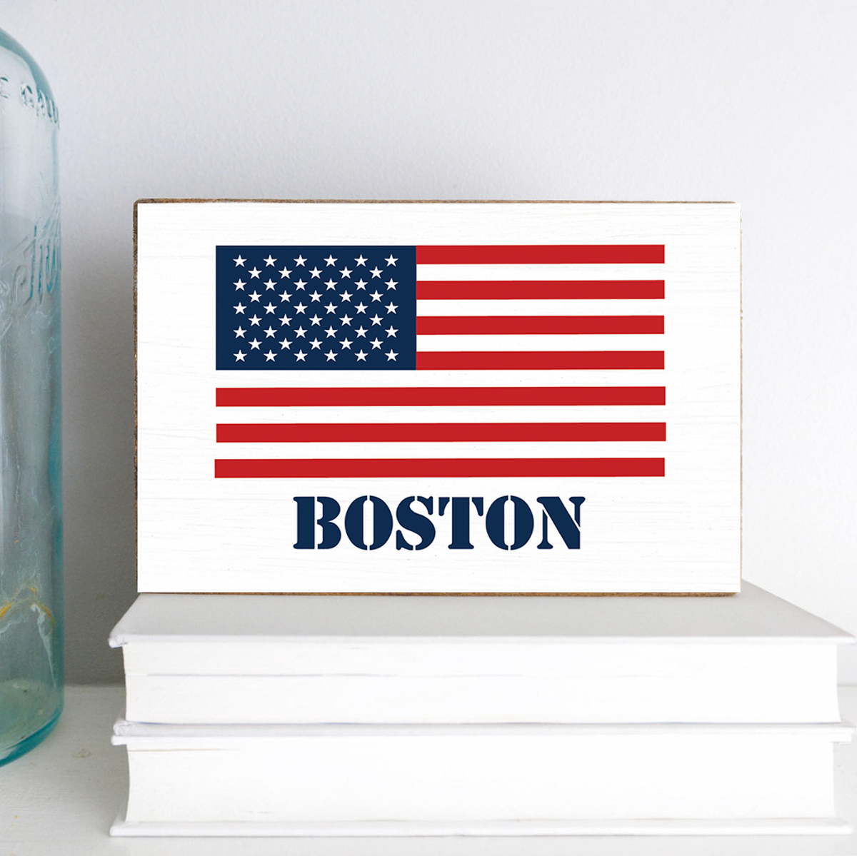 American Flag Personalized Block Sign