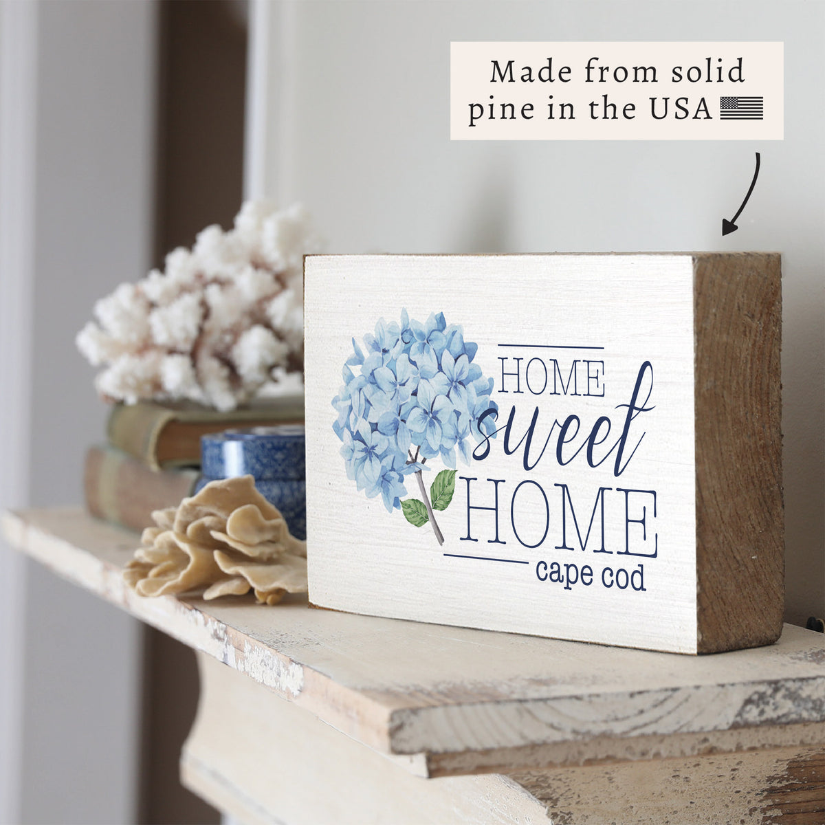 Blooming Hydrangea Home Sweet Home Personalized Block Sign