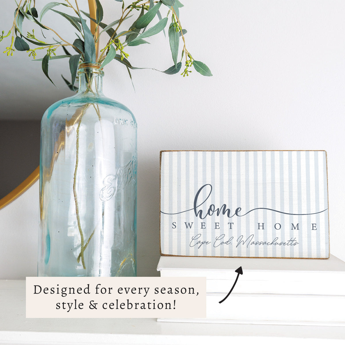 Home Sweet Home Striped Personalized Block Sign