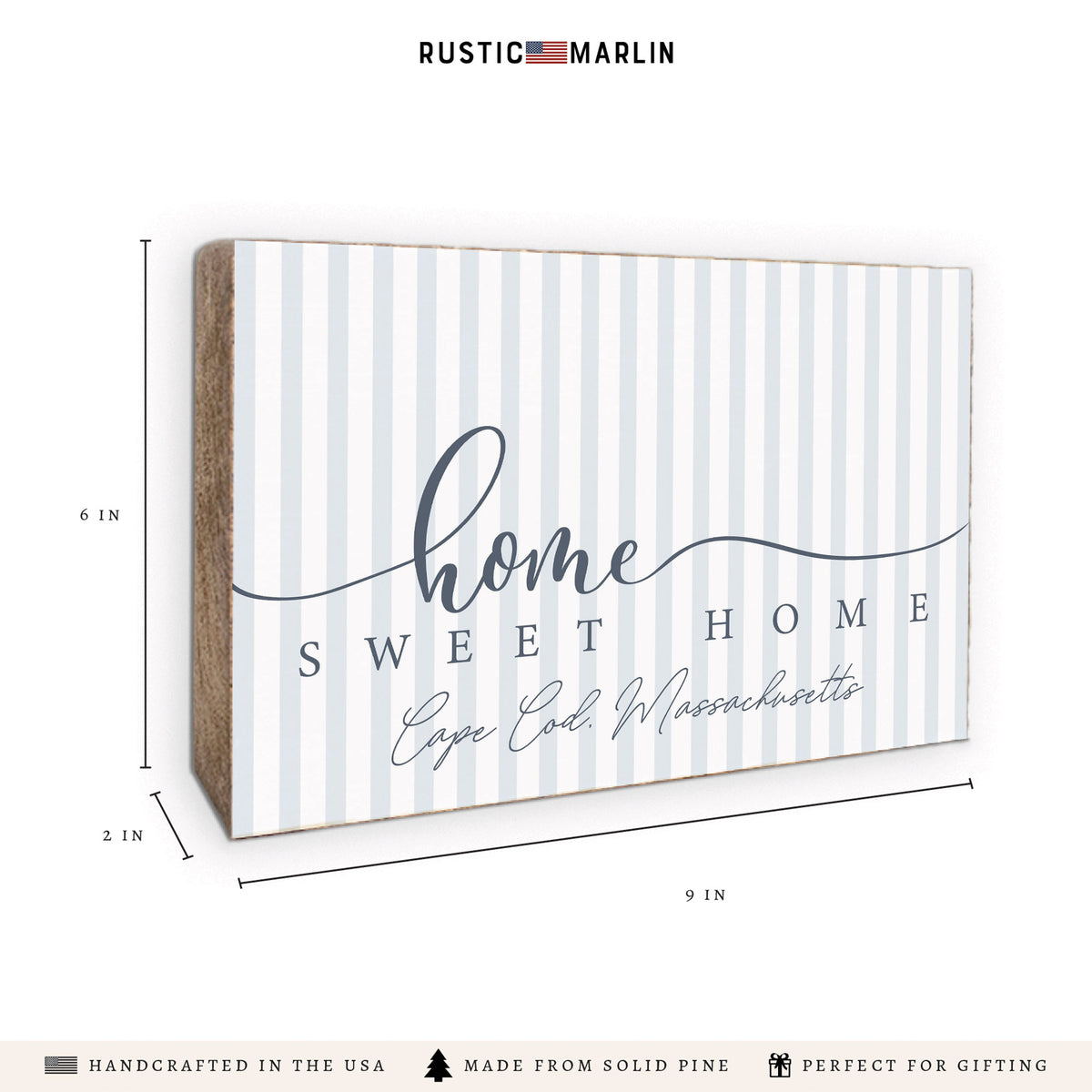 Home Sweet Home Striped Personalized Block Sign