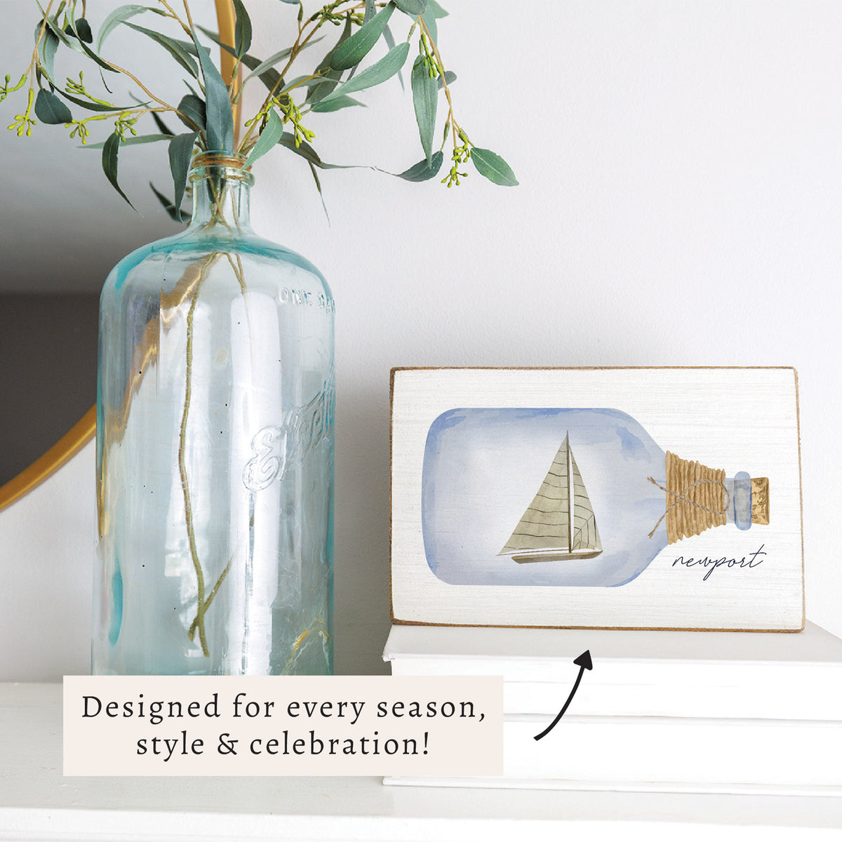 Sailboat In A Bottle Personalized Block Sign