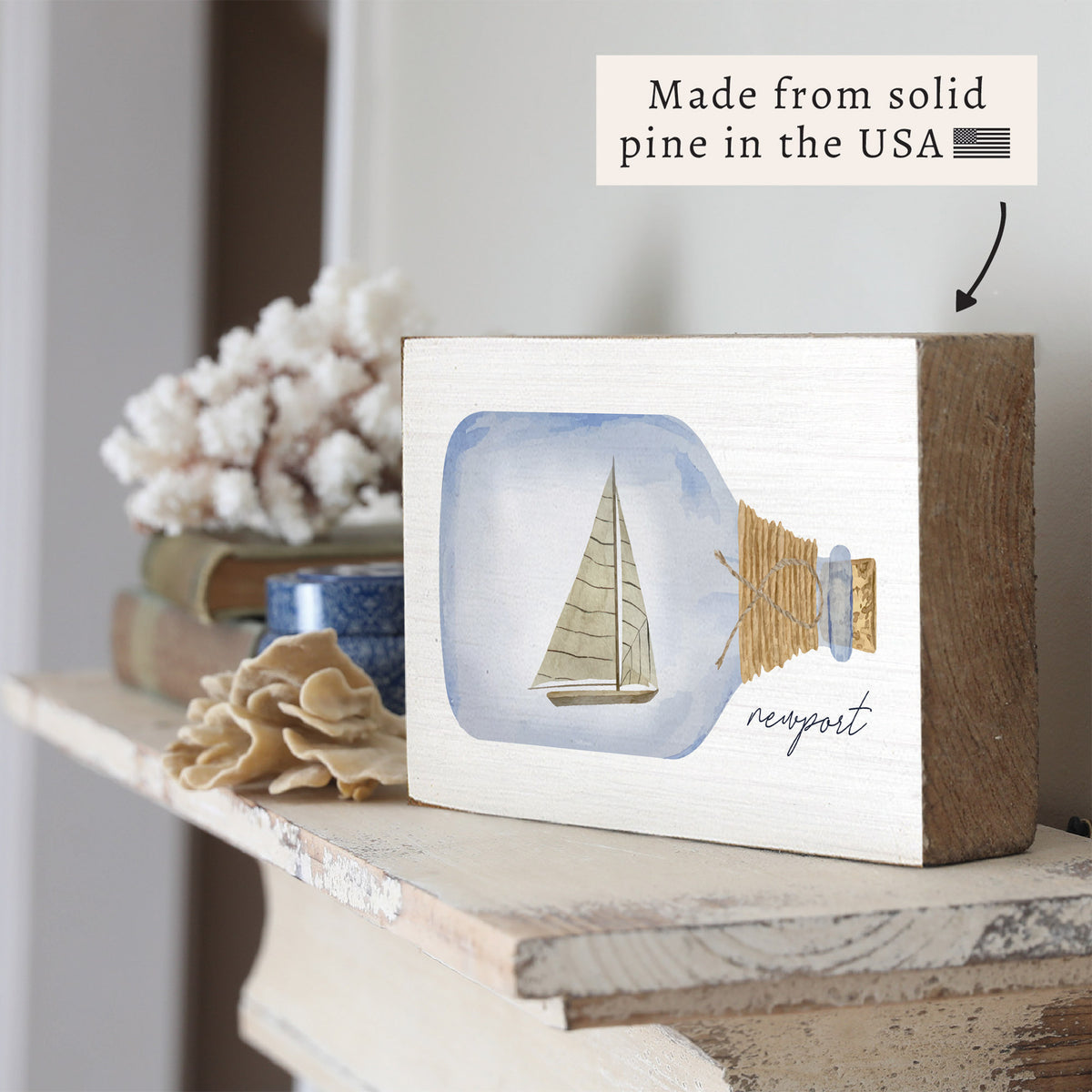 Sailboat In A Bottle Personalized Block Sign