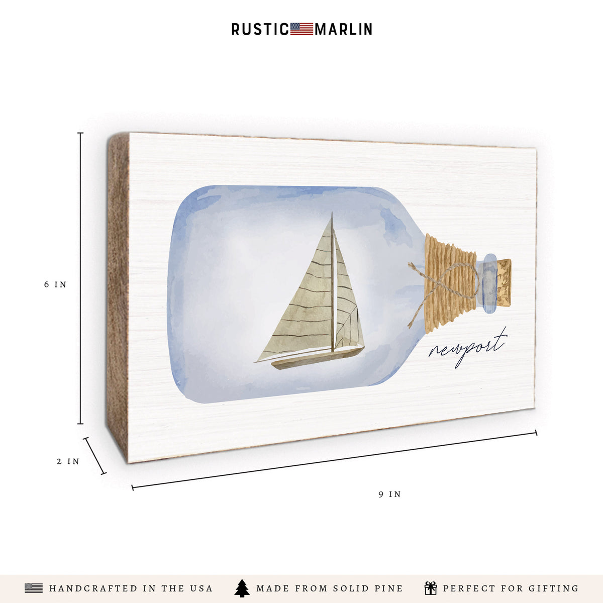 Sailboat In A Bottle Personalized Block Sign
