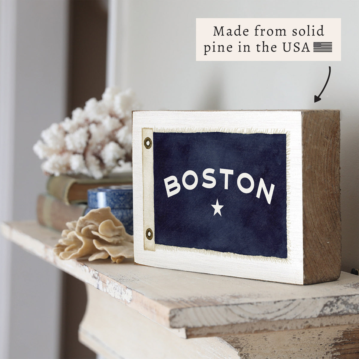 Vintage Flag Star Personalized Block Sign