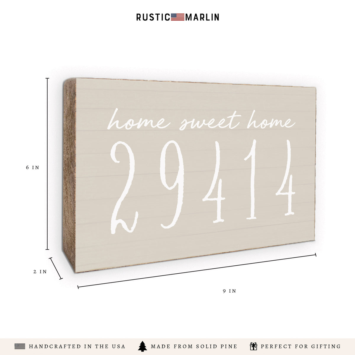 Home Sweet Home Taupe Personalized Zipcode Block Sign