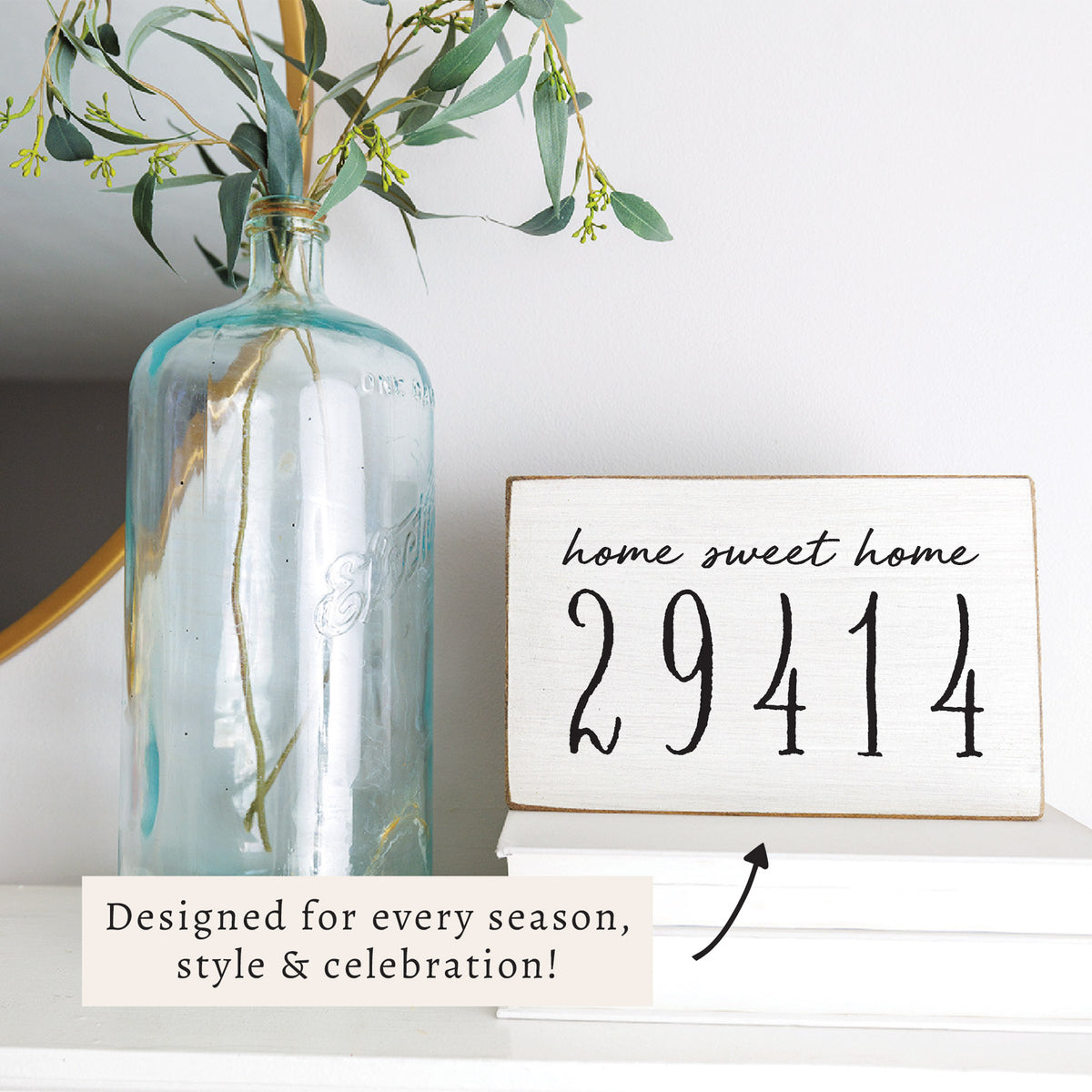 Home Sweet Home White Personalized Zipcode Block Sign