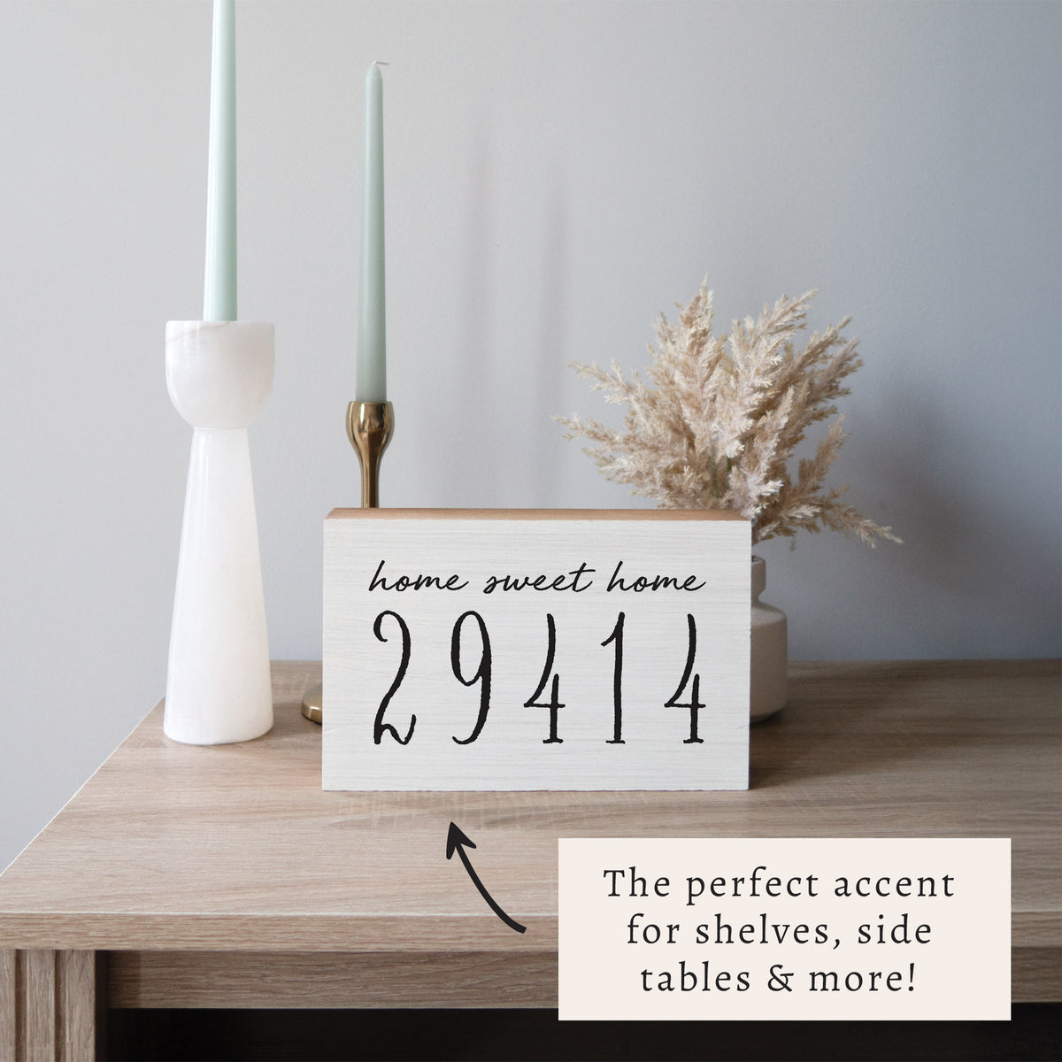 Home Sweet Home White Personalized Zipcode Block Sign