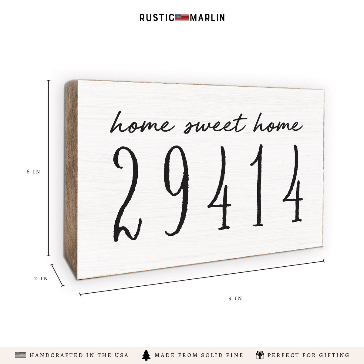Home Sweet Home White Personalized Zipcode Block Sign