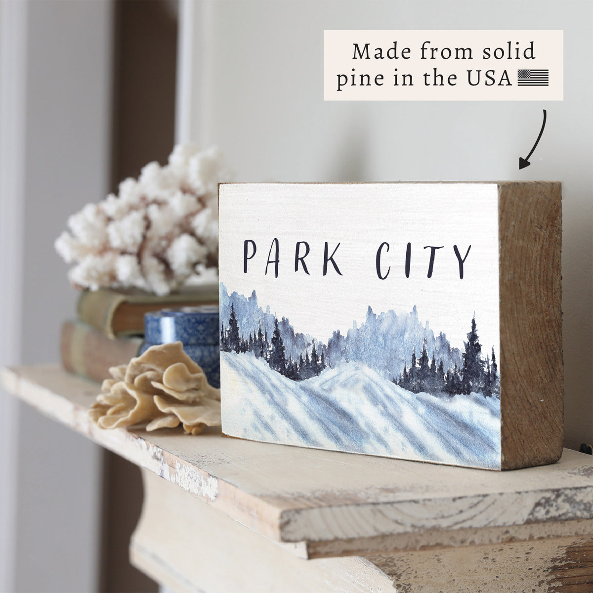 Snowy Mountains Personalized Block Sign