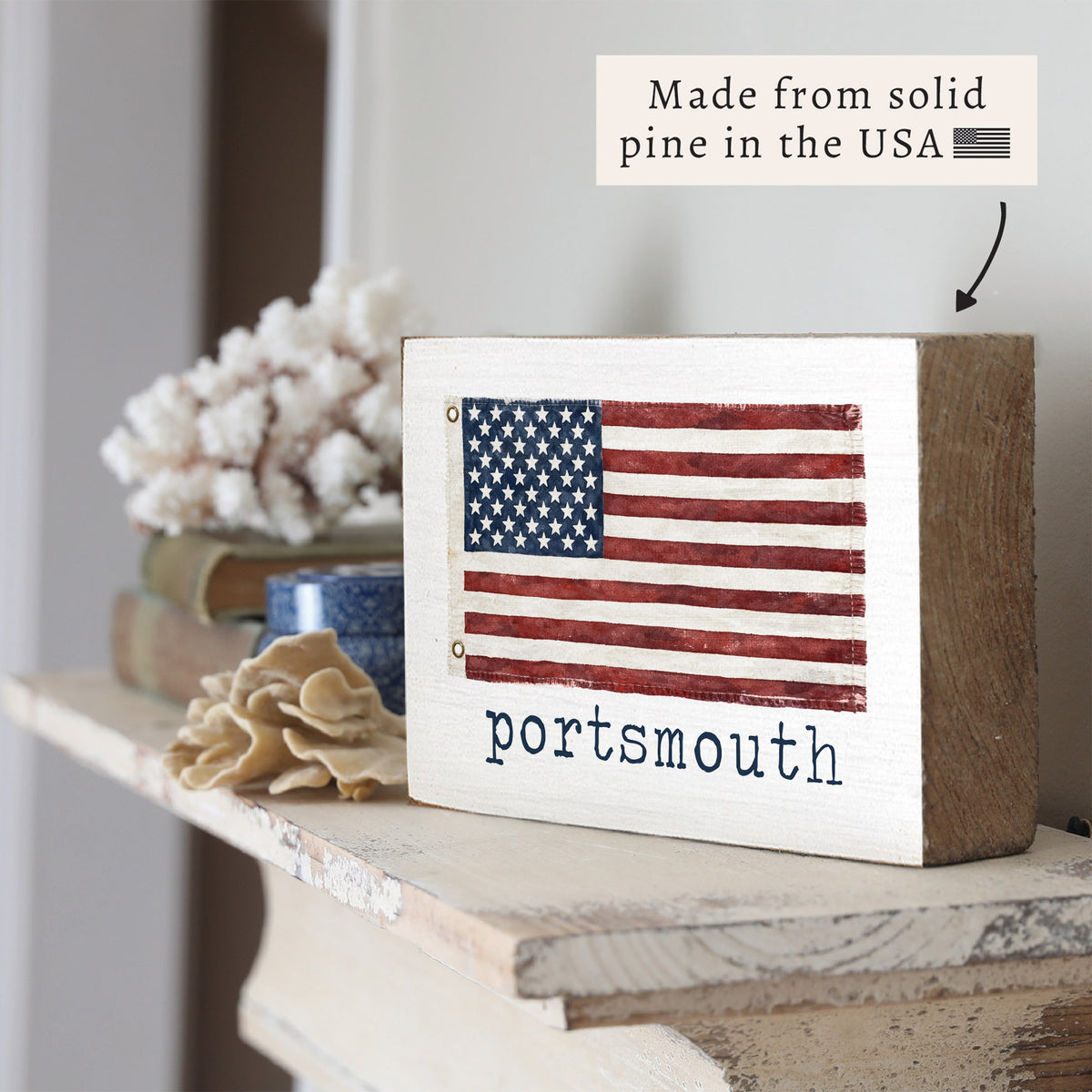 American Vintage Flag Personalized Block Sign