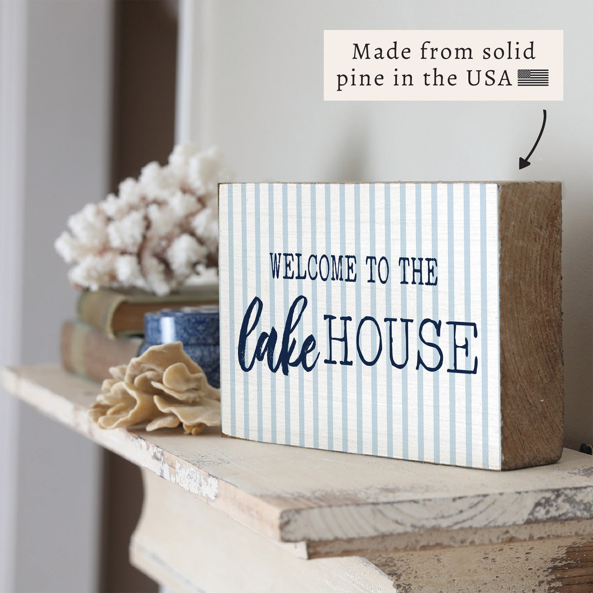 Welcome To The Lake House Striped Block Sign