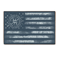 Weathered Navy Compass Flag Wood Block