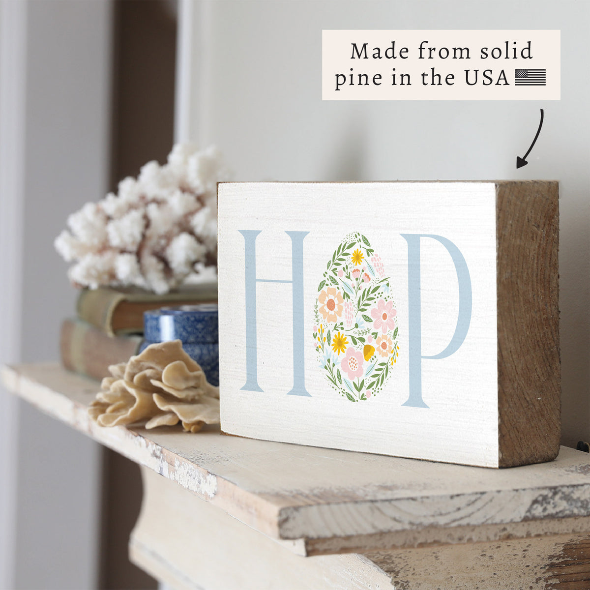 Hop Floral Easter Egg Block Sign
