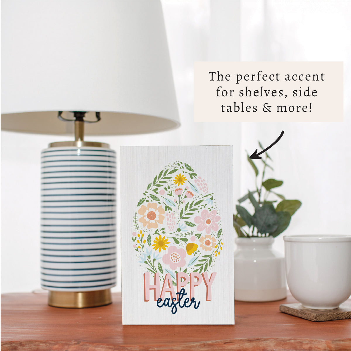 Floral Easter Egg Happy Easter Block Sign