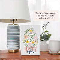 Floral Easter Egg Happy Easter Block Sign