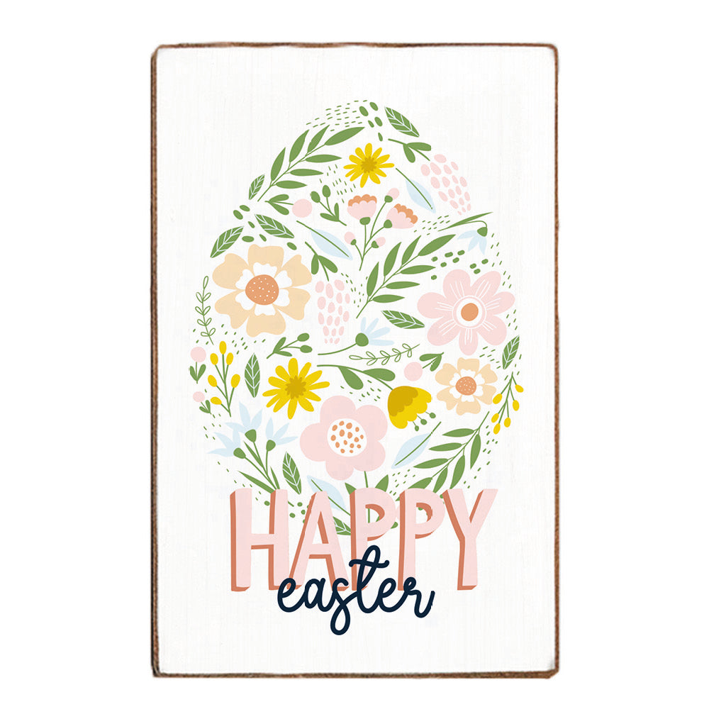 Floral Easter Egg Happy Easter Block Sign