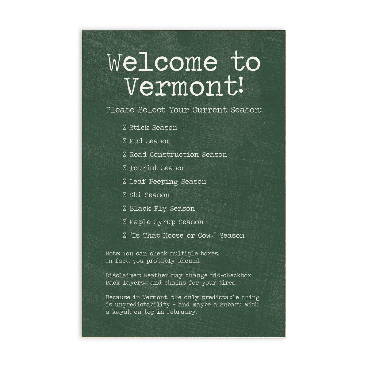 Vermont Seasons Block Sign