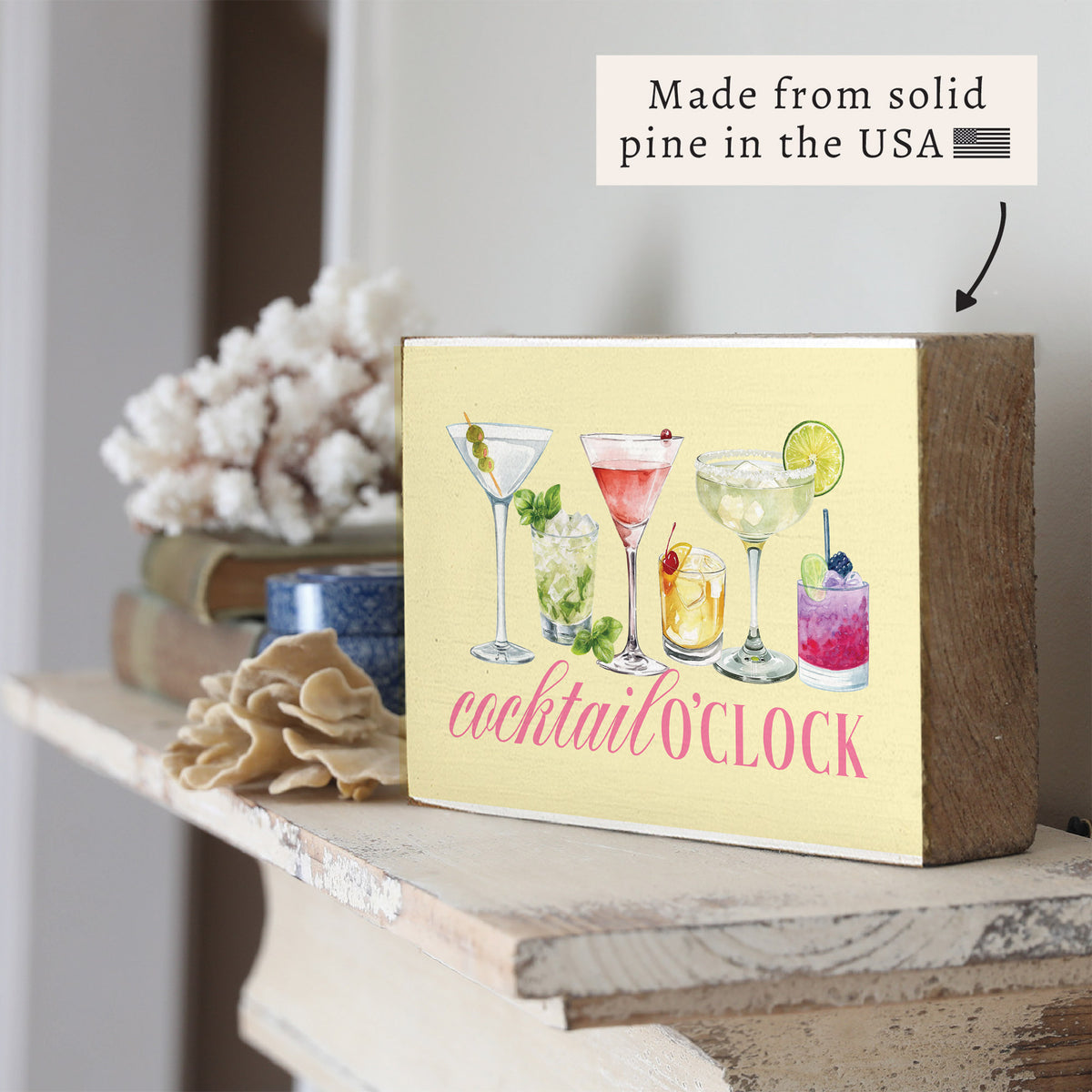 Cocktail O'Clock Block Sign