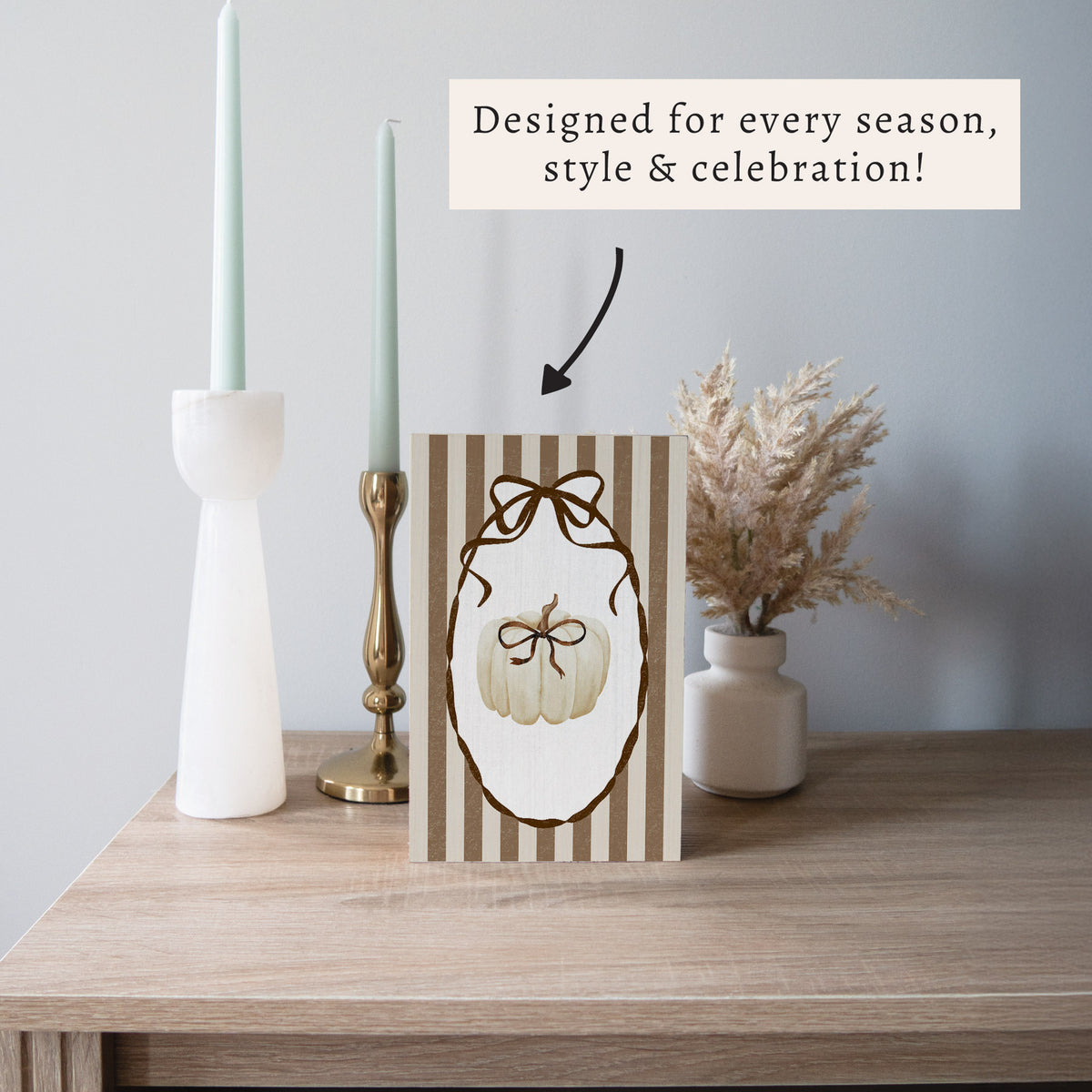 Neutral Ribbon Pumpkin Block Sign