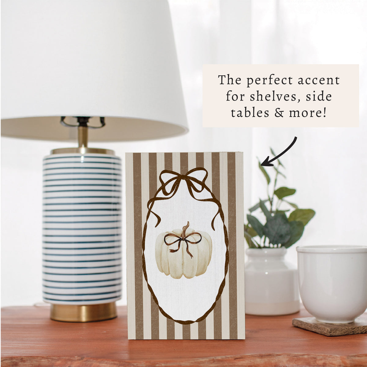Neutral Ribbon Pumpkin Block Sign