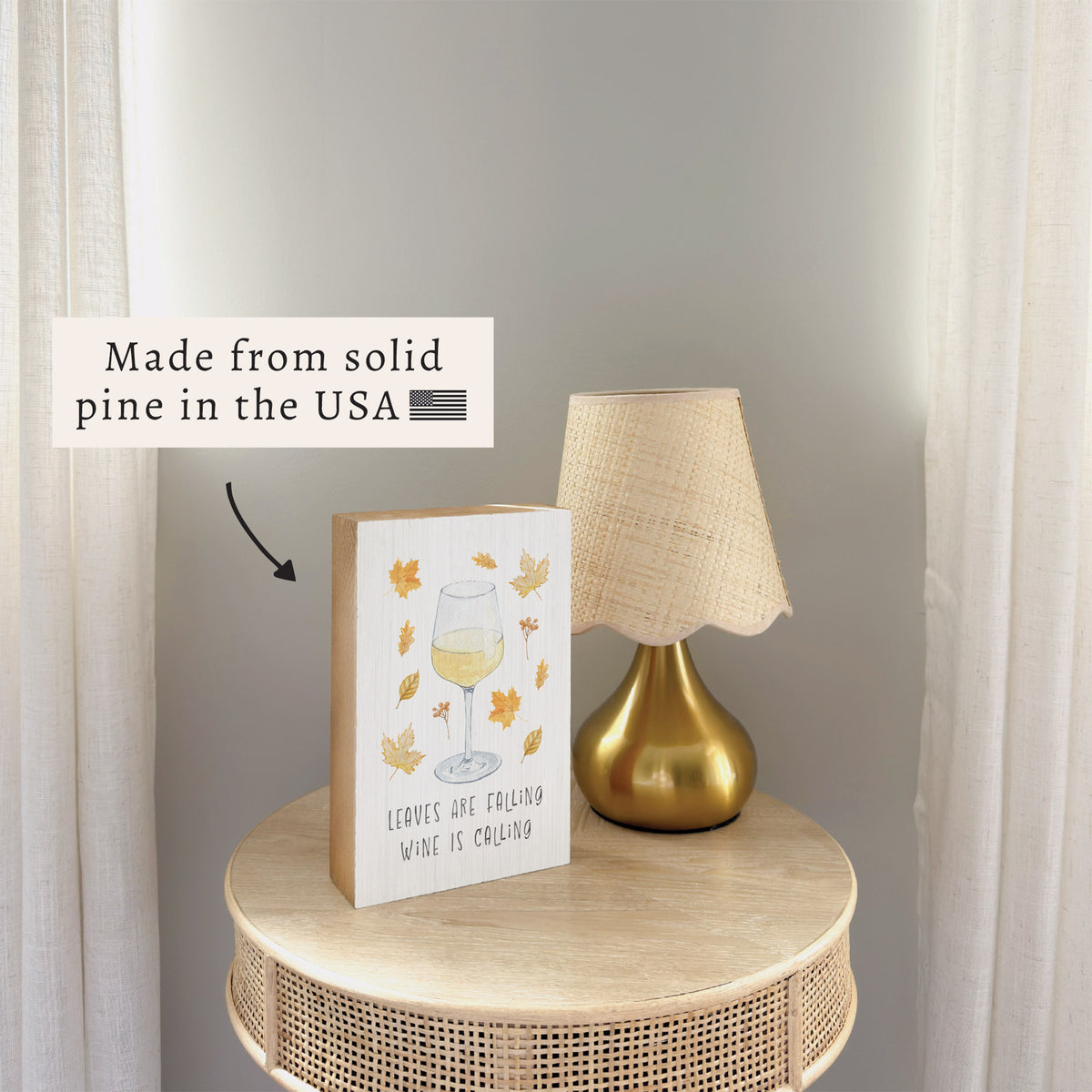 Leaves Falling Wine Calling Block Sign