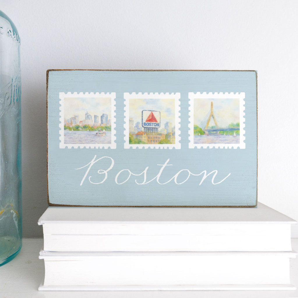 Welcome Boston Stamp Wood Block