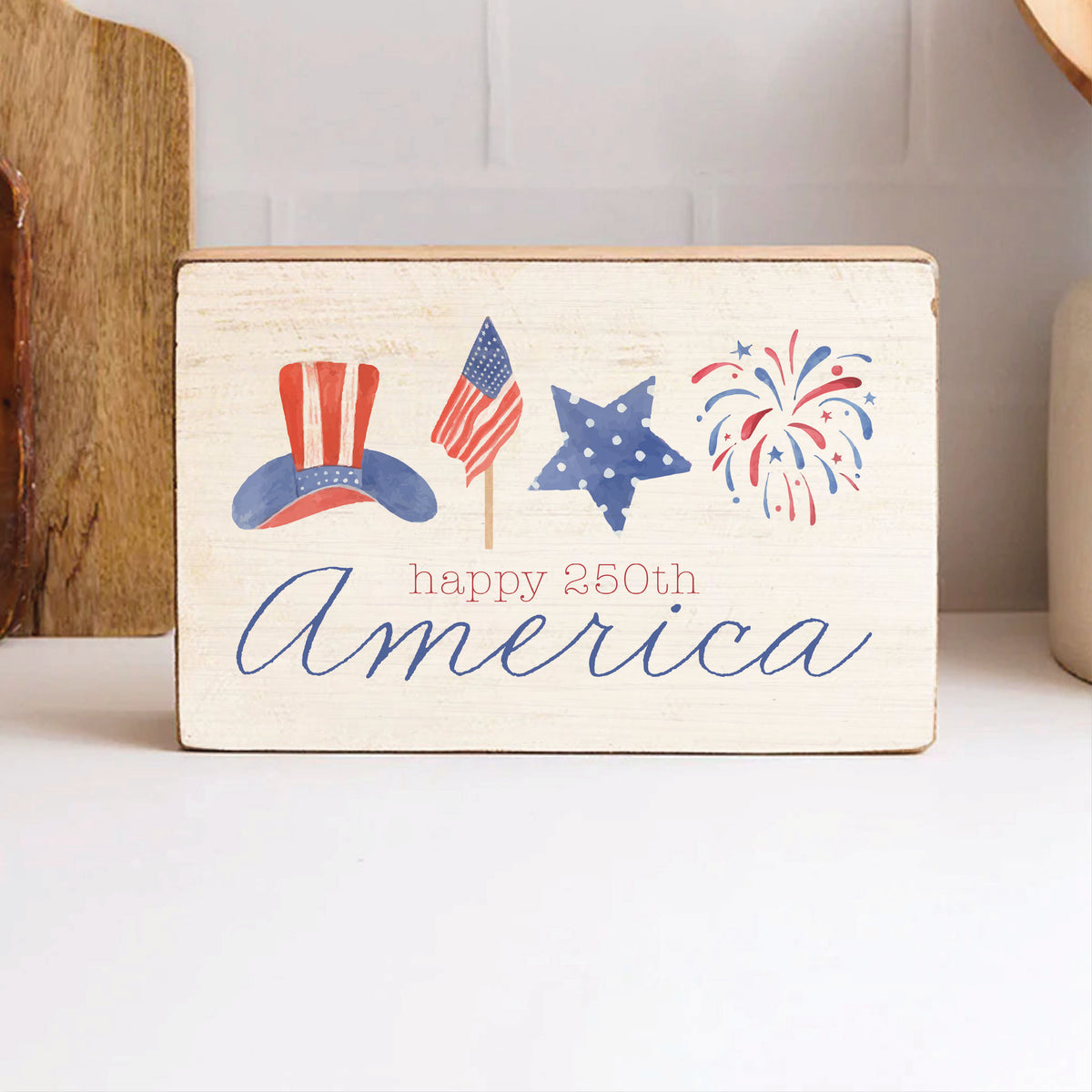America Happy 250th Icons Block Sign