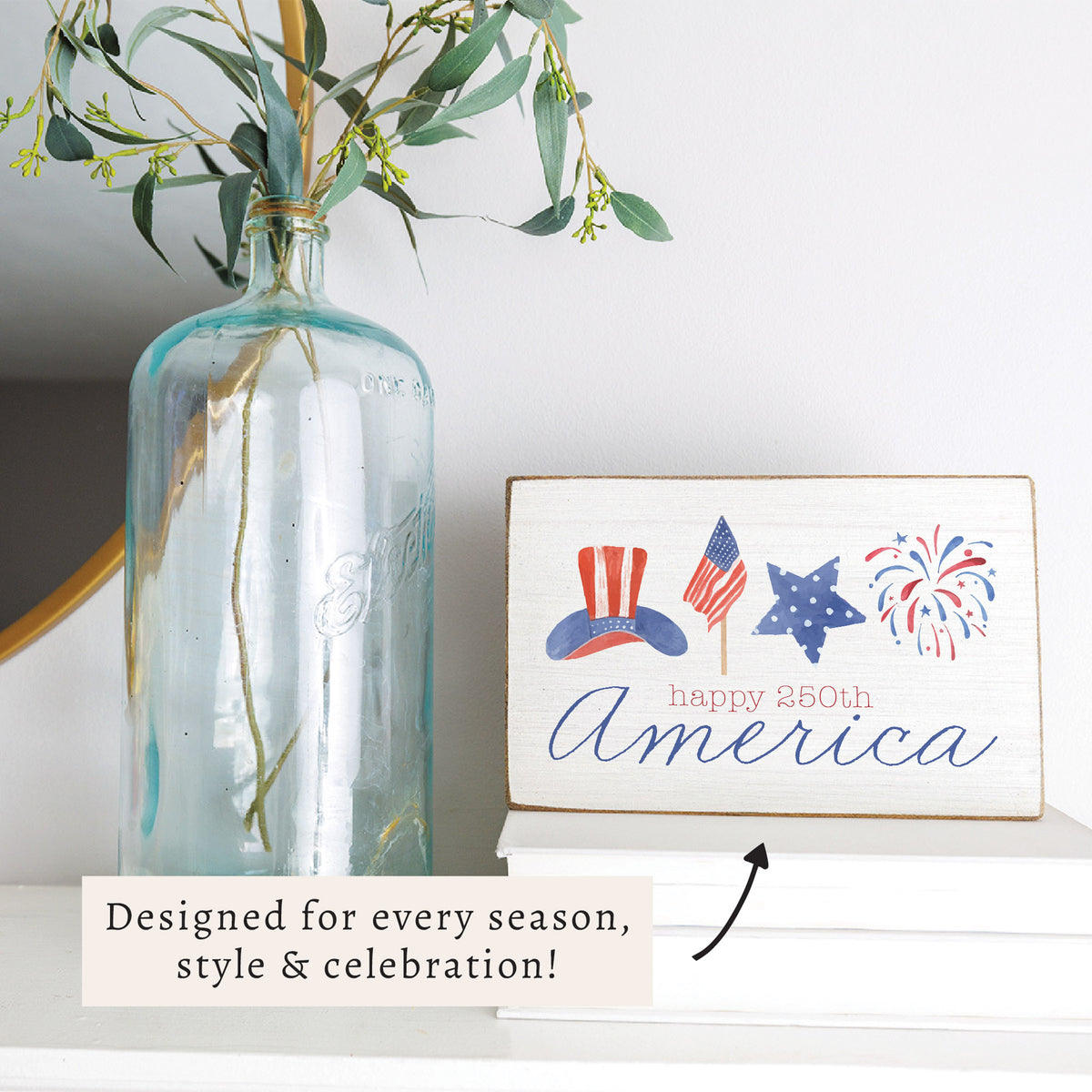 America Happy 250th Icons Block Sign