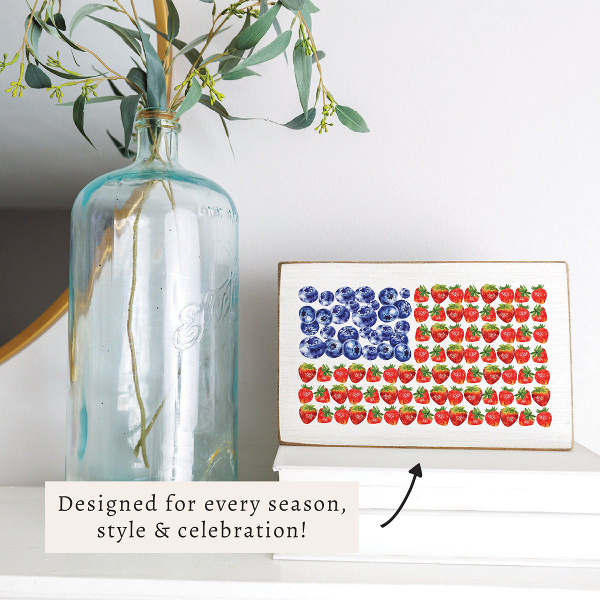 American Flag Berries Block Sign