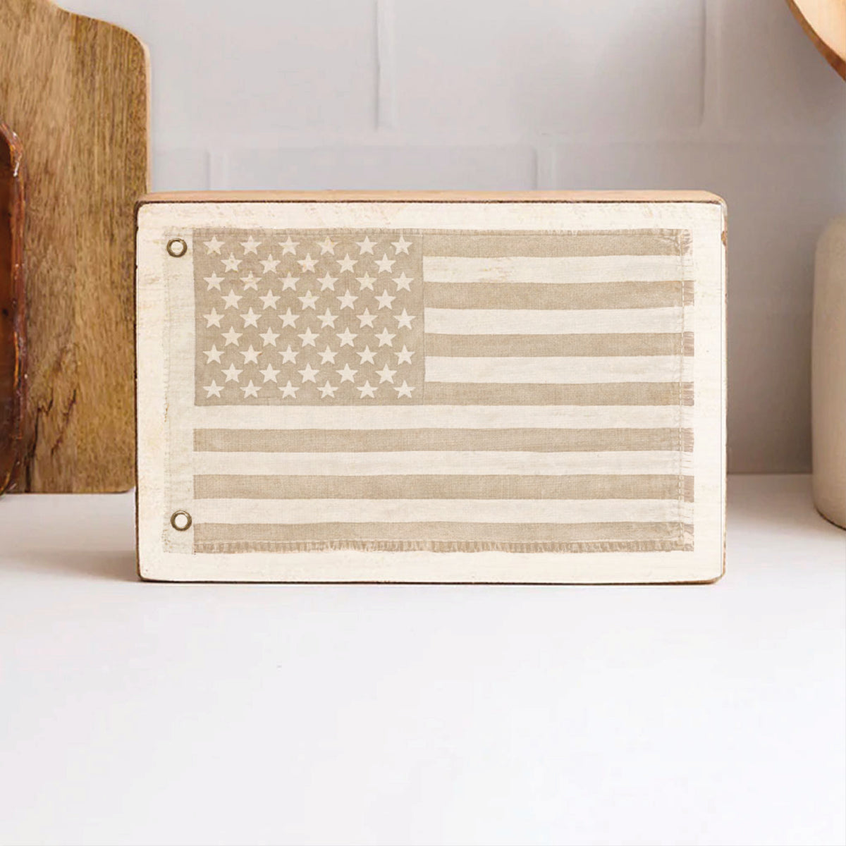 American Vintage Flag Whitewash Block Sign