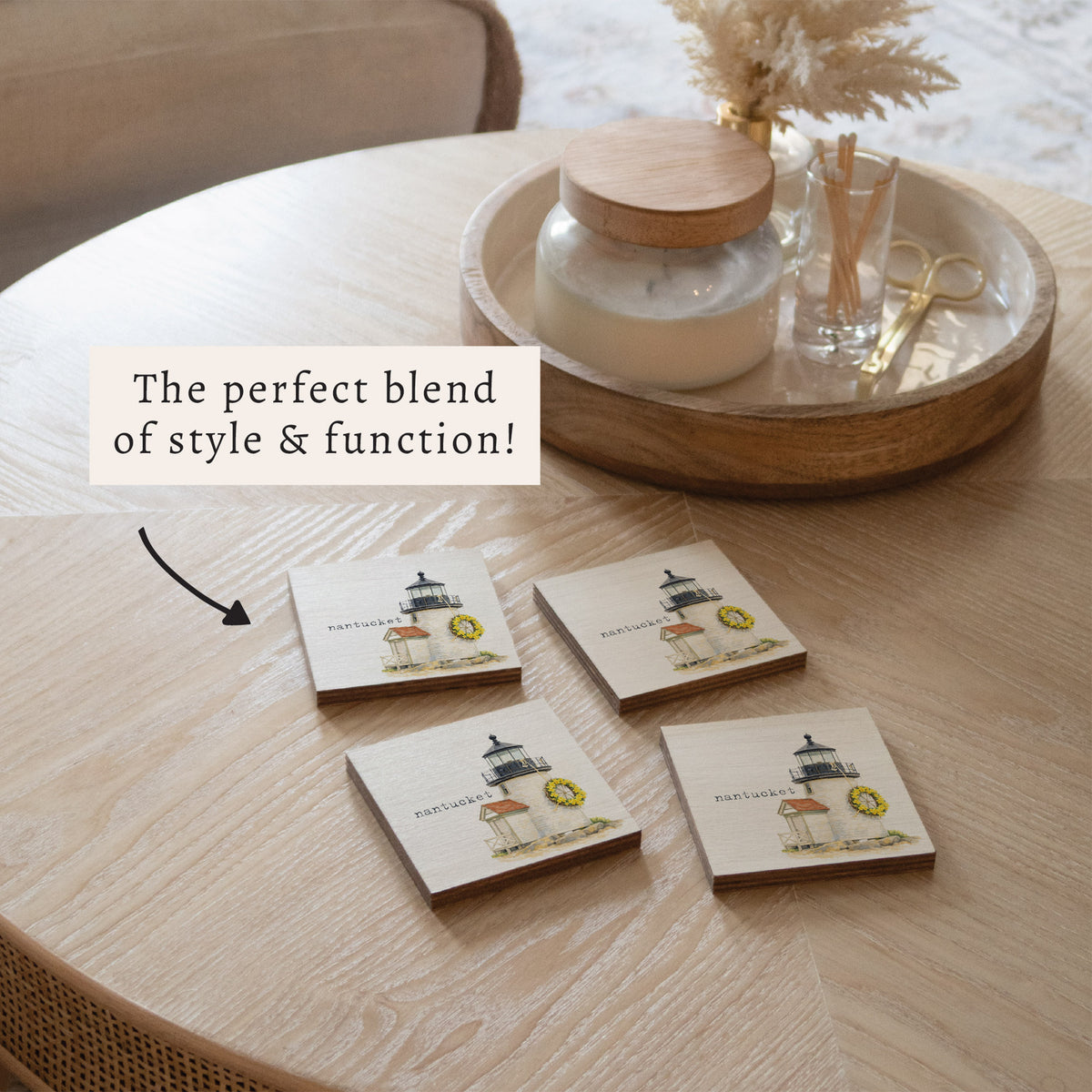Daffodil Brant Point Lighthouse Coaster Set