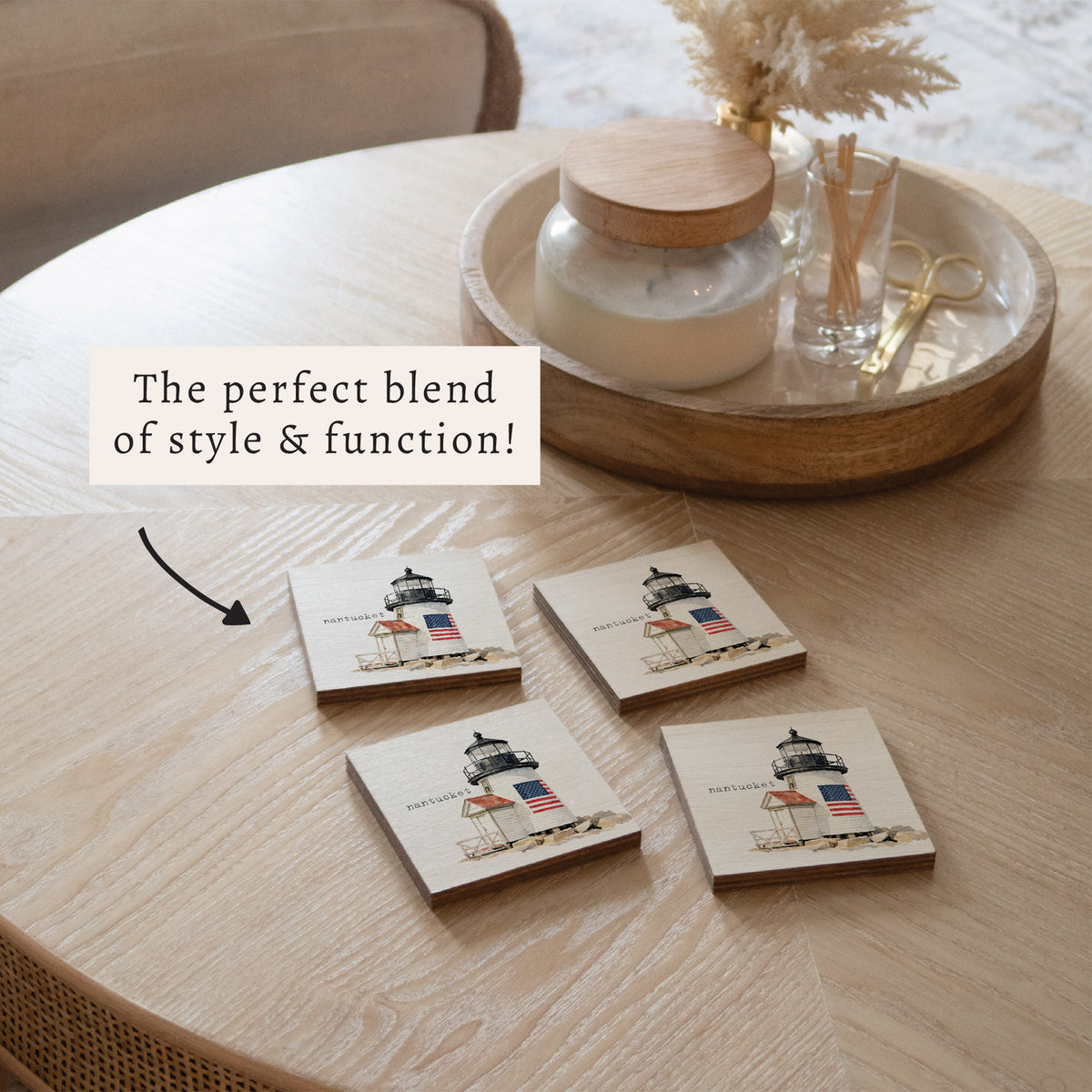 Brant Point Lighthouse Flag Coaster Set