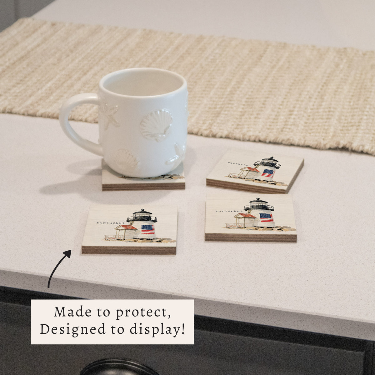 Brant Point Lighthouse Flag Coaster Set