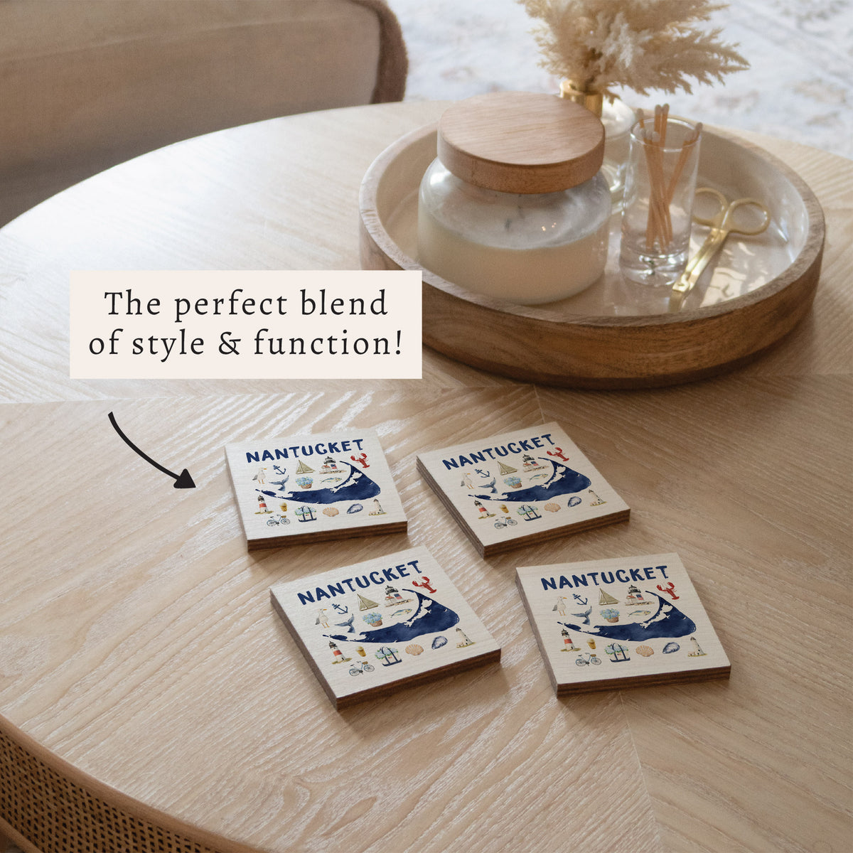 Nantucket Map Icons Coaster Set