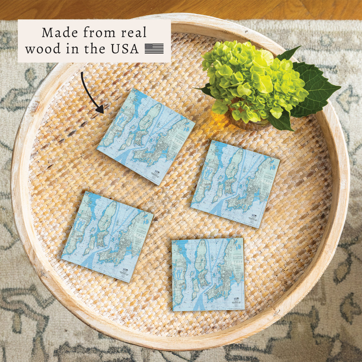 Narragansett Bay Chart Map Coaster Set