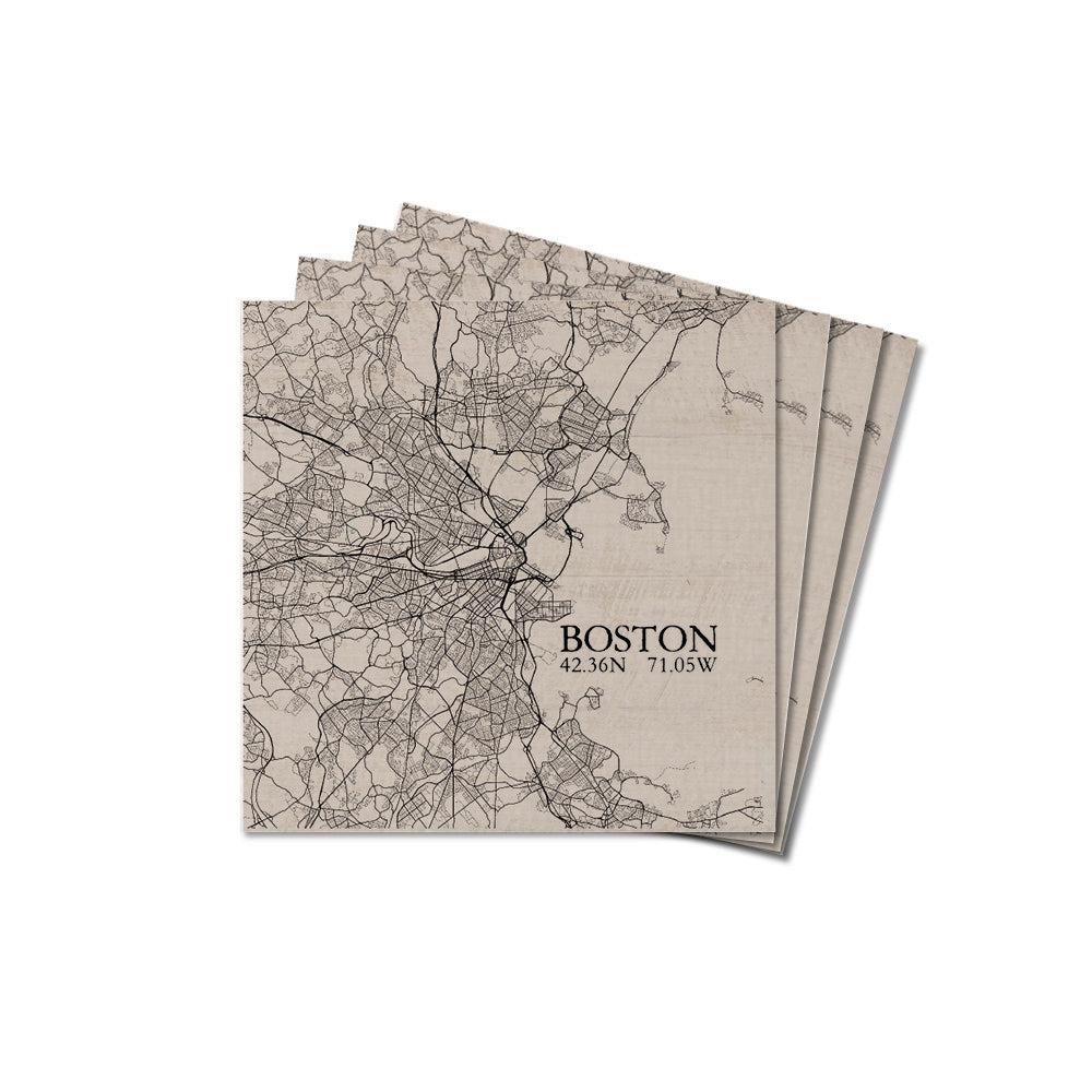 Boston Neutral City Map Coaster Set