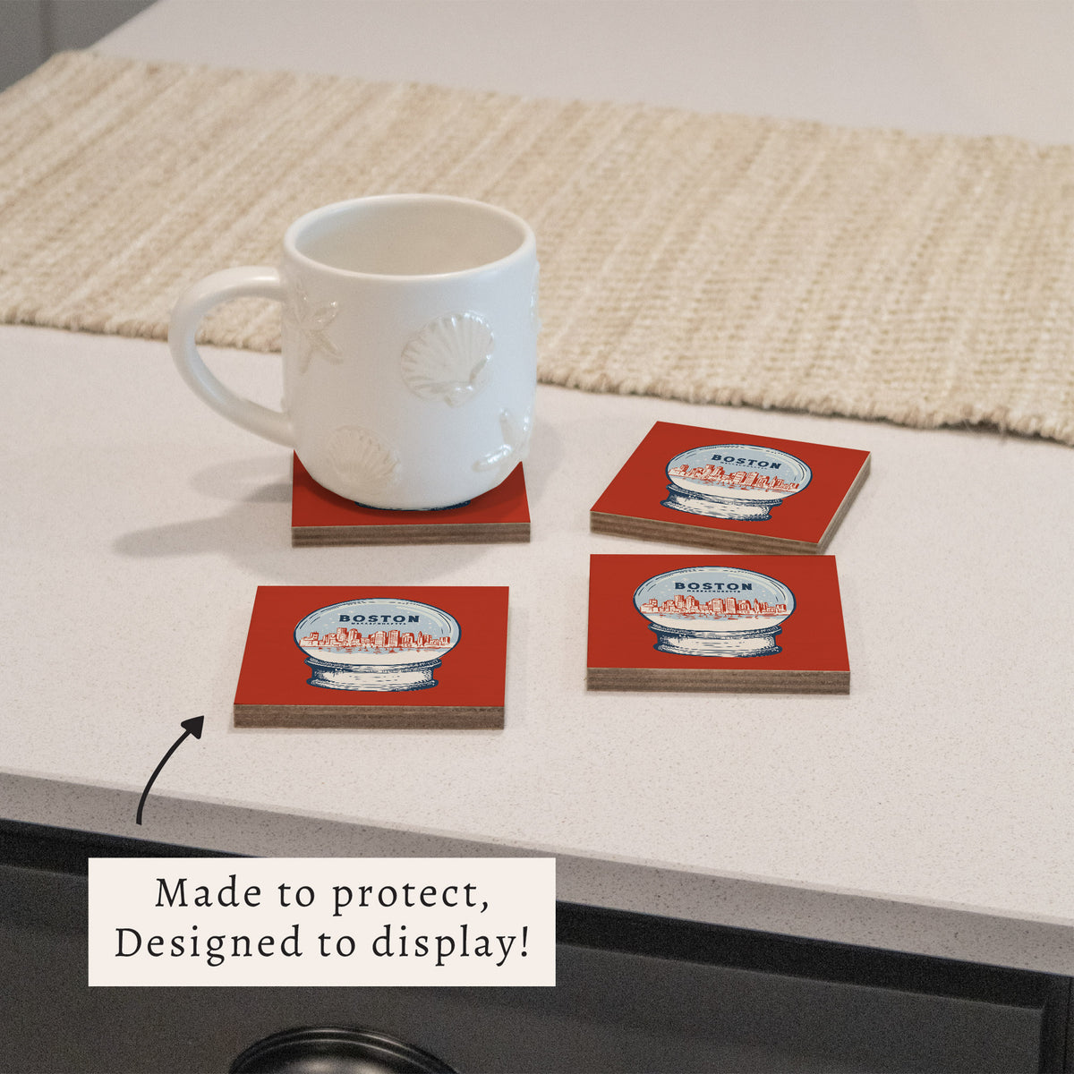 Boston Snow Globe Coaster Set